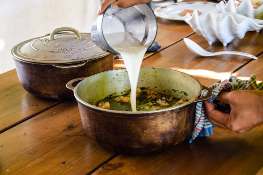 Adding some fresh coconut milk