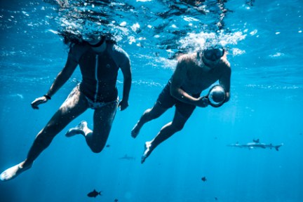 a man swimming in the water