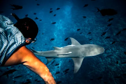 a person in a pool of water